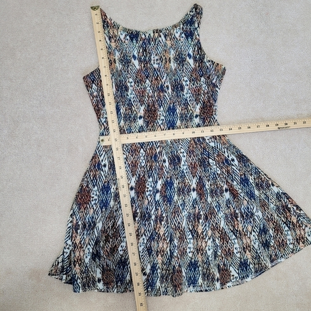 Pixie + Diamond Abstract Midi Dress High Neck Fit Flare Small - Picture 4 of 12